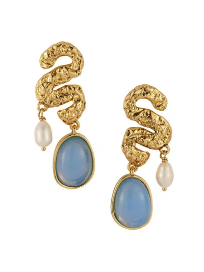 Mignonne Gavigan Women's Noemi 14k-gold-plated, Blue Chalcedony & Freshwater Pearl Drop Earrings In Brown