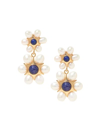 Mignonne Gavigan Women's Safi 14k-gold-plated, Freshwater Pearl & Lapis Lazuli Drop Earrings In White Blue