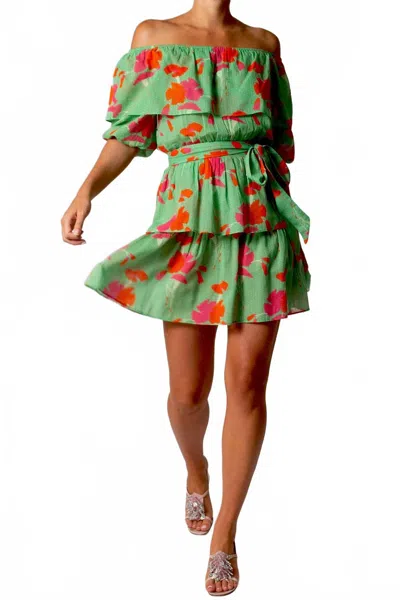 Miguelina Basil Printed Gauze Mini Dress In Cilantro In Green