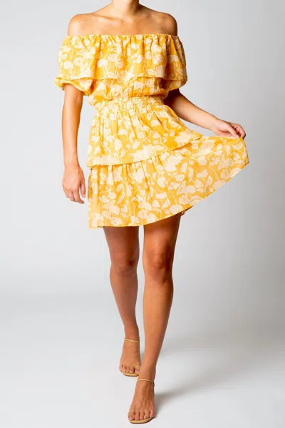 Miguelina Basil Printed Gauze Mini Dress In Honey In Yellow