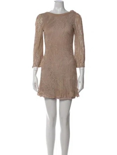Pre-owned Miguelina Bateau Neckline Mini Dress In Gold
