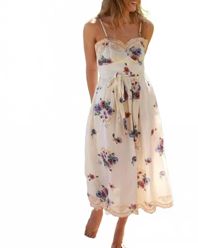 Miguelina Betina Linen Bouquet Dress In Vanilla In White