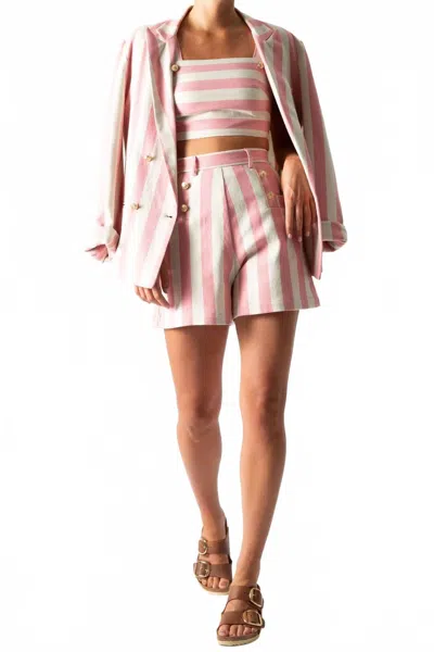 Miguelina Chiara Oversized Striped Cotton Blazer In Green Stripe In Pink