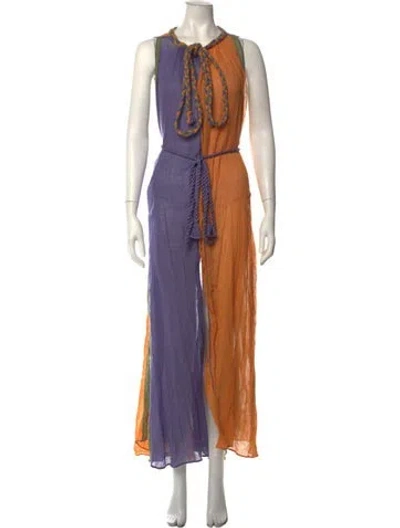 Pre-owned Miguelina Colorblock Pattern Long Dress In Purple