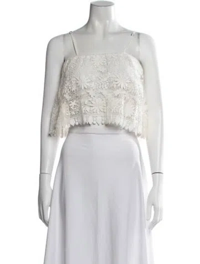 Pre-owned Miguelina Crochet Lace Pattern Crop Top In White
