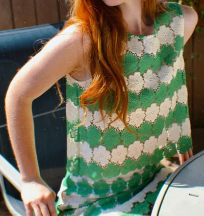 Miguelina Dupree Two-tone Cosmos Flower Lace Tie-back Top In Matcha Latte In Multi