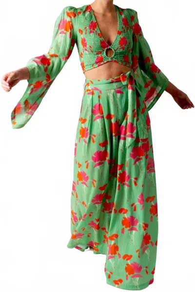 Miguelina Elaina Printed Gauze Pants In Cilantro In Green