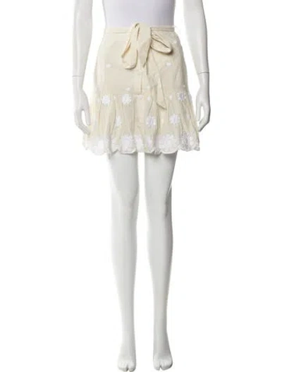 Pre-owned Miguelina Embroidered Accent Mini Skirt In Neutral