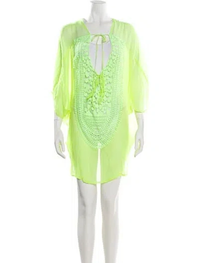 Pre-owned Miguelina Eyelet Trim Cover-up In Green