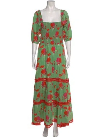 Pre-owned Miguelina Floral Print Long Dress In Green