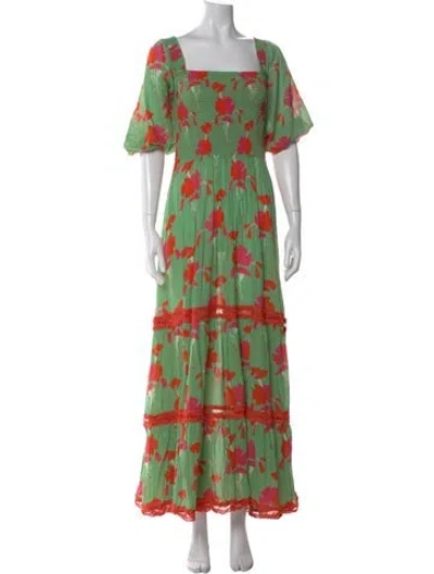 Pre-owned Miguelina Floral Print Long Dress In Green