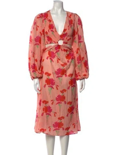 Pre-owned Miguelina Floral Print Midi Length Dress In Pink