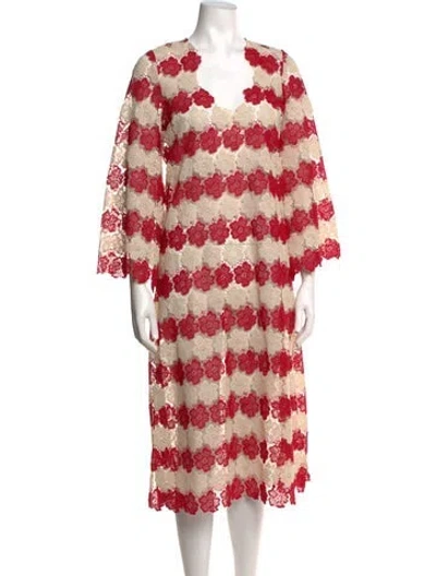 Pre-owned Miguelina Floral Print Midi Length Dress In Red