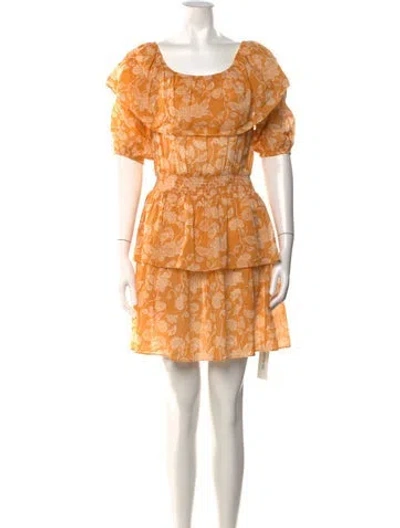 Pre-owned Miguelina Floral Print Mini Dress In Orange