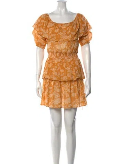 Pre-owned Miguelina Floral Print Mini Dress In Orange