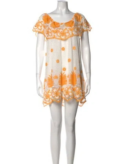 Pre-owned Miguelina Floral Print Mini Dress In White
