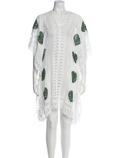 Pre-owned Miguelina Floral Print Mini Dress In White