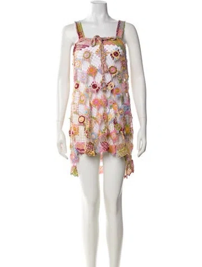Pre-owned Miguelina Floral Print Mini Dress In Yellow