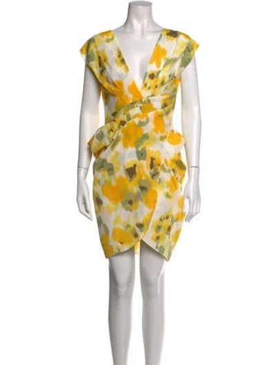 Pre-owned Miguelina Floral Print Mini Dress In Yellow