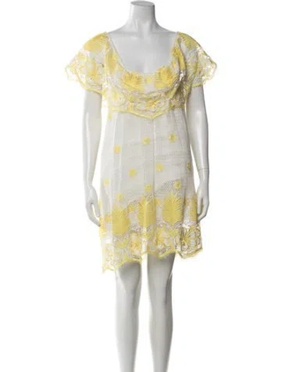 Pre-owned Miguelina Floral Print Mini Dress In Yellow
