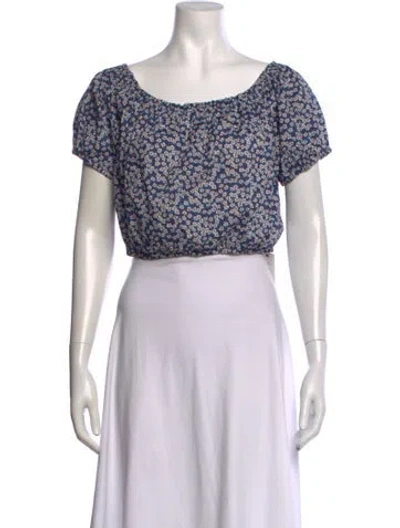 Pre-owned Miguelina Floral Print Off-the-shoulder Crop Top In White