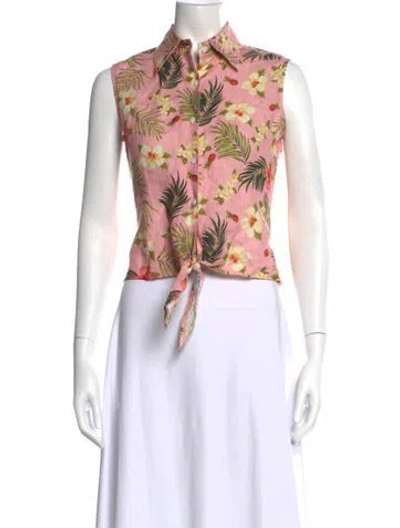 Pre-owned Miguelina Floral Print Sleeveless Crop Top In Pink