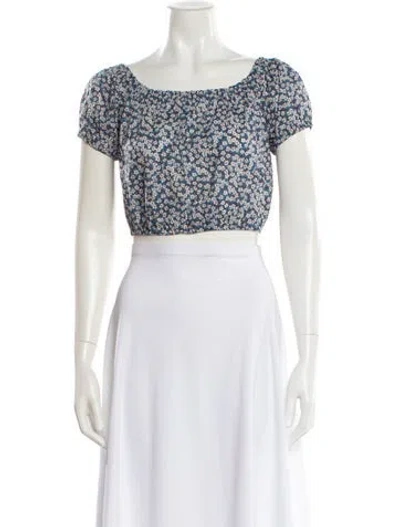 Pre-owned Miguelina Floral Print Square Neckline Crop Top In Multi