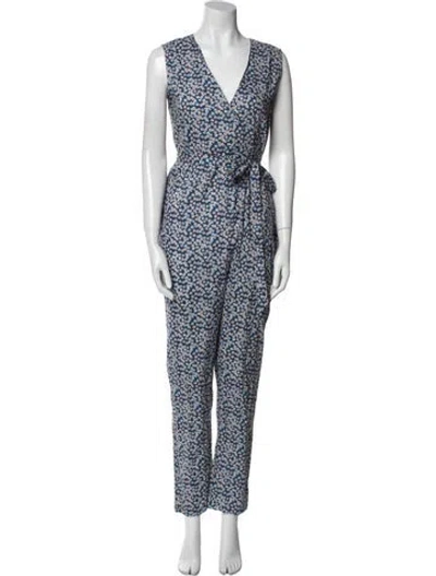 Pre-owned Miguelina Floral Print V-neck Jumpsuit In Multi