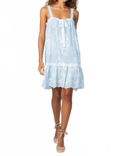 Miguelina Havana Floating Flower Voile Embroidery Mini Dress In Sky Blue In Animal Print