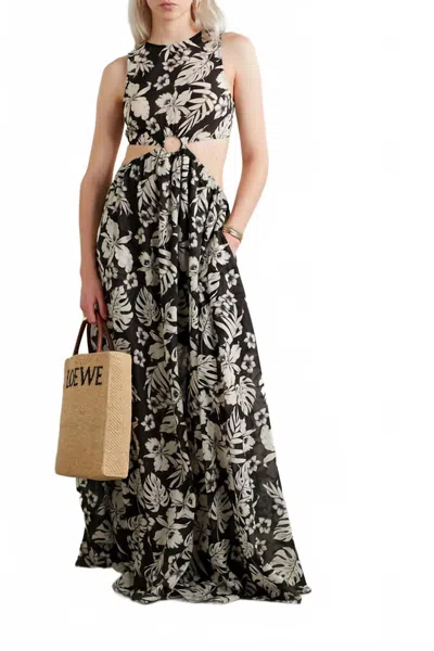 Miguelina Idris Gauze Maxi Dress In Black Ivory In Multi