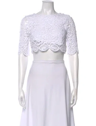 Pre-owned Miguelina Lace Pattern Bateau Neckline Crop Top In White