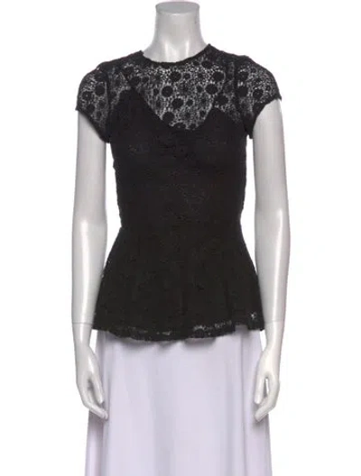 Pre-owned Miguelina Lace Pattern Crew Neck Blouse In Black