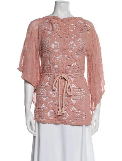 Pre-owned Miguelina Lace Pattern Crew Neck Blouse In Pink