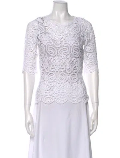 Pre-owned Miguelina Lace Pattern Crew Neck Blouse In White
