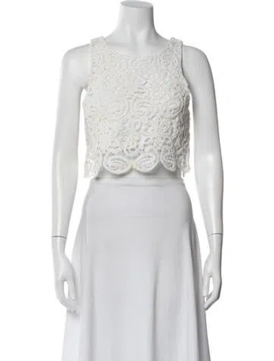 Pre-owned Miguelina Lace Pattern Crew Neck Crop Top In Neutral