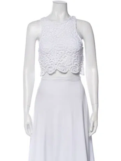 Pre-owned Miguelina Lace Pattern Crew Neck Crop Top In White