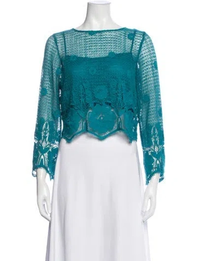 Pre-owned Miguelina Lace Pattern Crew Neck Top In Blue
