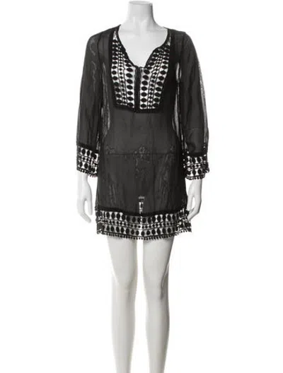 Pre-owned Miguelina Lace Pattern Embroidered Accent Cover-up In Black