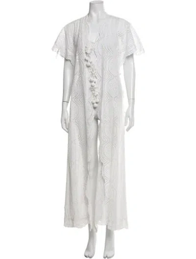 Pre-owned Miguelina Lace Pattern Embroidered Accent Cover-up In White