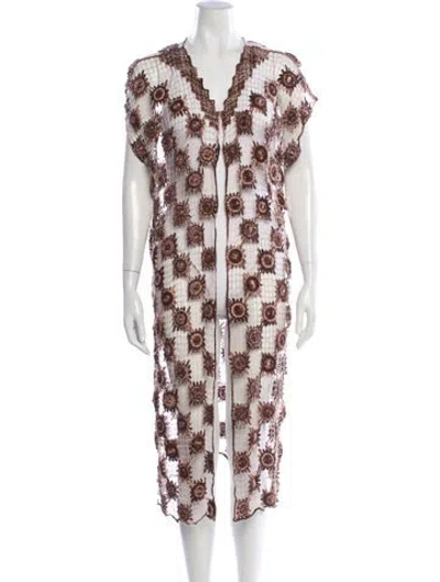 Pre-owned Miguelina Lace Pattern Embroidered Accent Robe In Multi