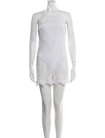 Pre-owned Miguelina Lace Pattern Halterneck Romper In White