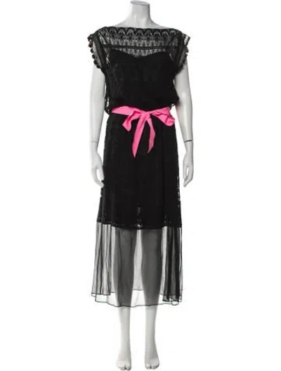 Pre-owned Miguelina Lace Pattern Long Dress In Black