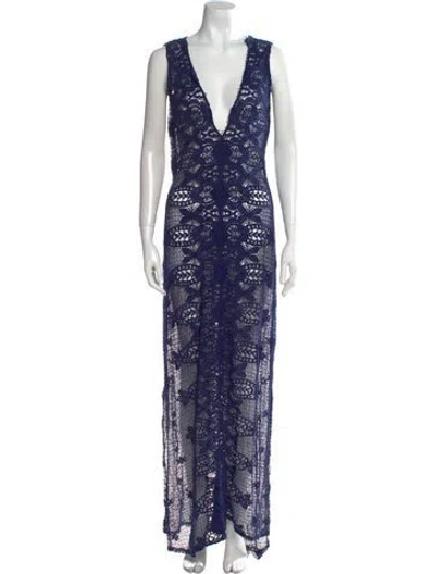 Pre-owned Miguelina Lace Pattern Long Dress In Blue