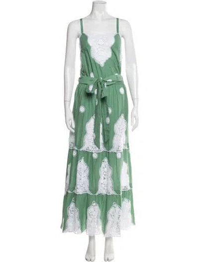 Pre-owned Miguelina Lace Pattern Long Dress In Green