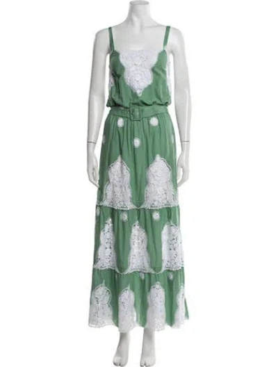 Pre-owned Miguelina Lace Pattern Long Dress In Green
