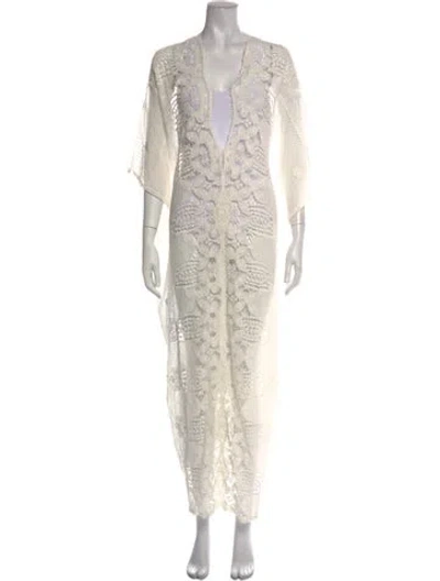 Pre-owned Miguelina Lace Pattern Long Dress In Neutrals