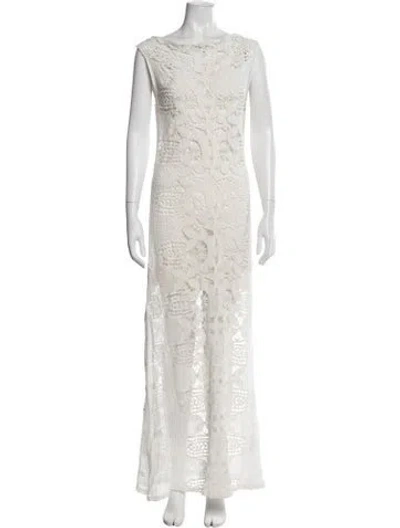 Pre-owned Miguelina Lace Pattern Long Dress In Neutrals