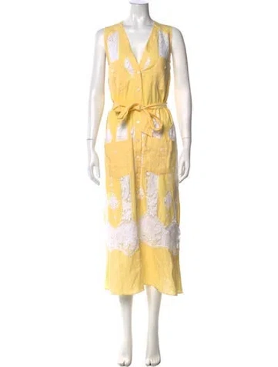 Pre-owned Miguelina Lace Pattern Long Dress W/ Tags In Yellow