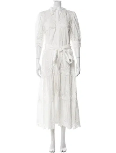 Pre-owned Miguelina Lace Pattern Long Dress In White