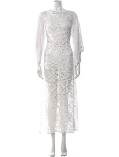 Pre-owned Miguelina Lace Pattern Long Dress In White